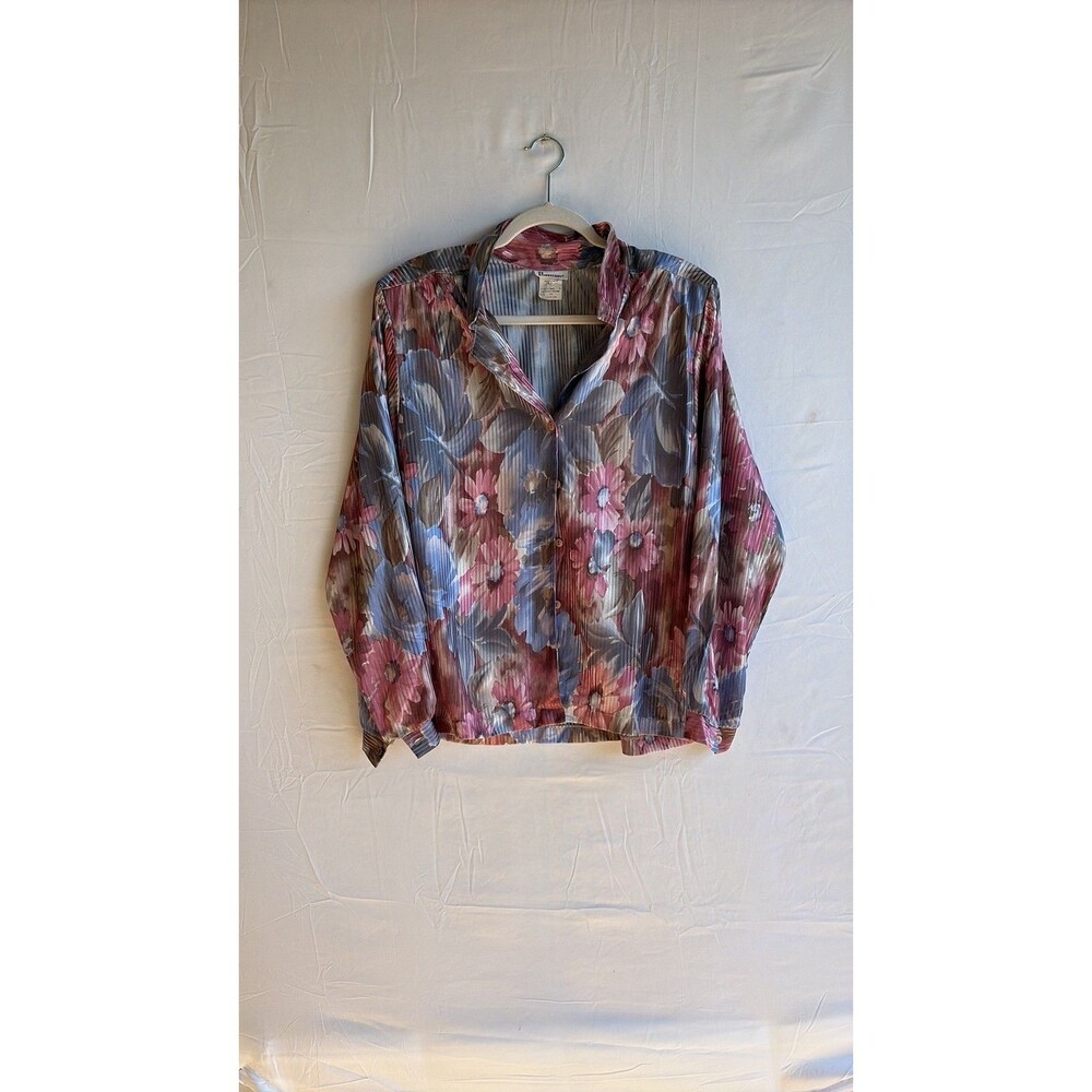 Vintage Donnkenny Plisse Pleated Floral Blouse - Made in USA
